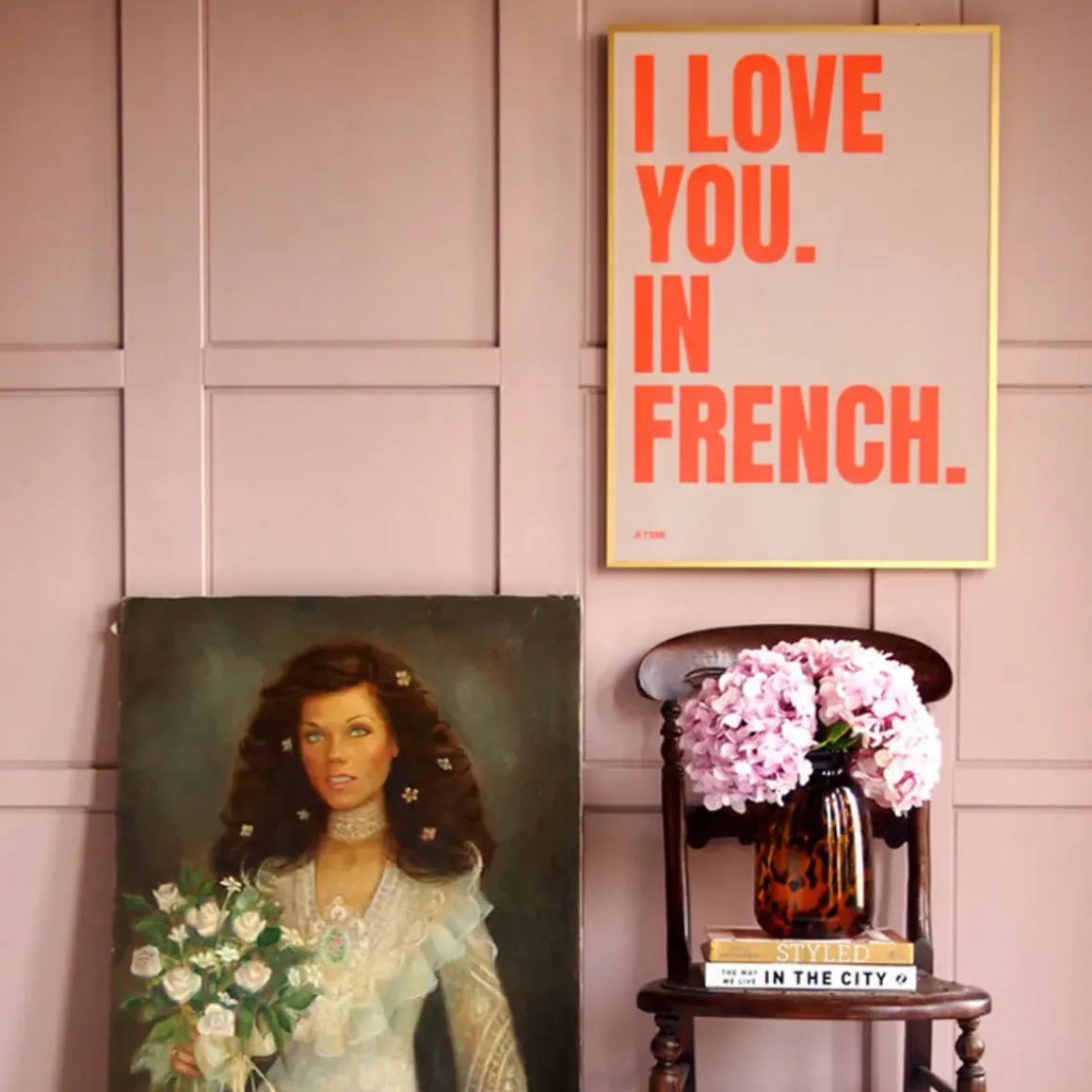Affiche I love you in French - 50 x 70 cm - Pink