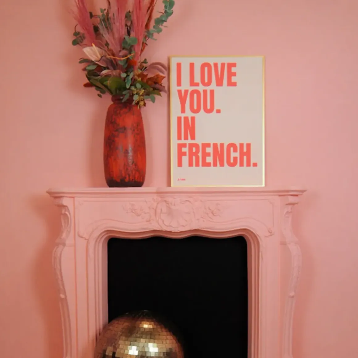 Affiche I love you in French - 50 x 70 cm - Pink
