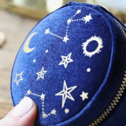 Boîte à Bijoux Ronde en Velours Nuit Etoilée - Bleu Marine
