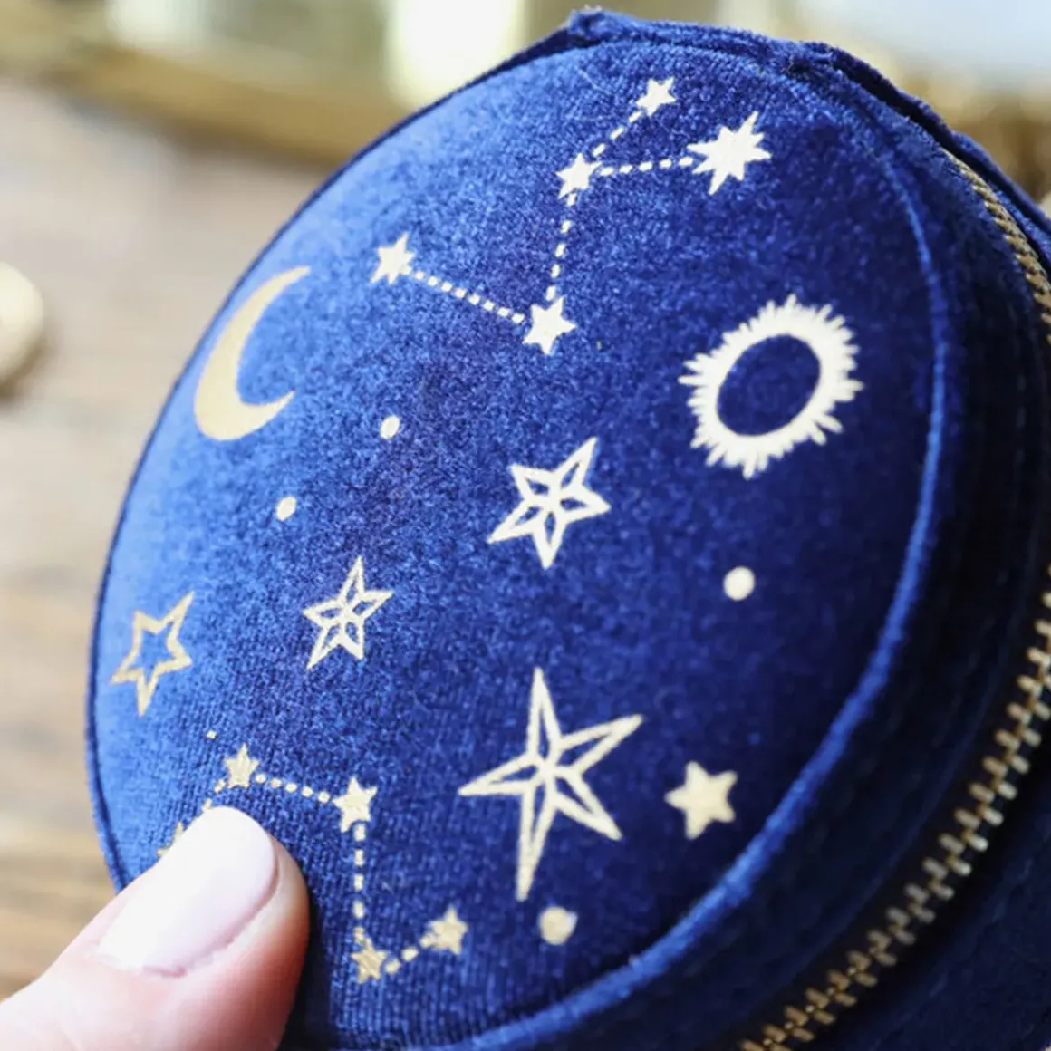 Boîte à Bijoux Ronde en Velours Nuit Etoilée - Bleu Marine