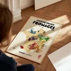 Carte de France des fromages AOP - 30 x 40 cm - Ecru