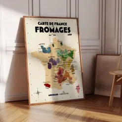 Carte de France des fromages AOP - 30 x 40 cm - Ecru
