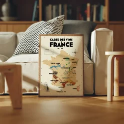 Carte des Vignobles Français - 30 x 40 cm - Ecru