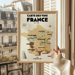 Carte des Vignobles Français - 30 x 40 cm - Ecru