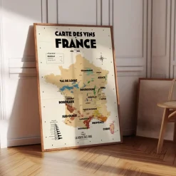 Carte des Vignobles Français - 30 x 40 cm - Ecru