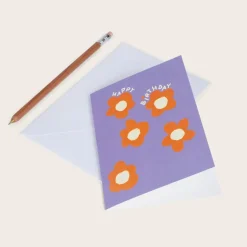 Carte Double Flower Birthday - Happy Birthday