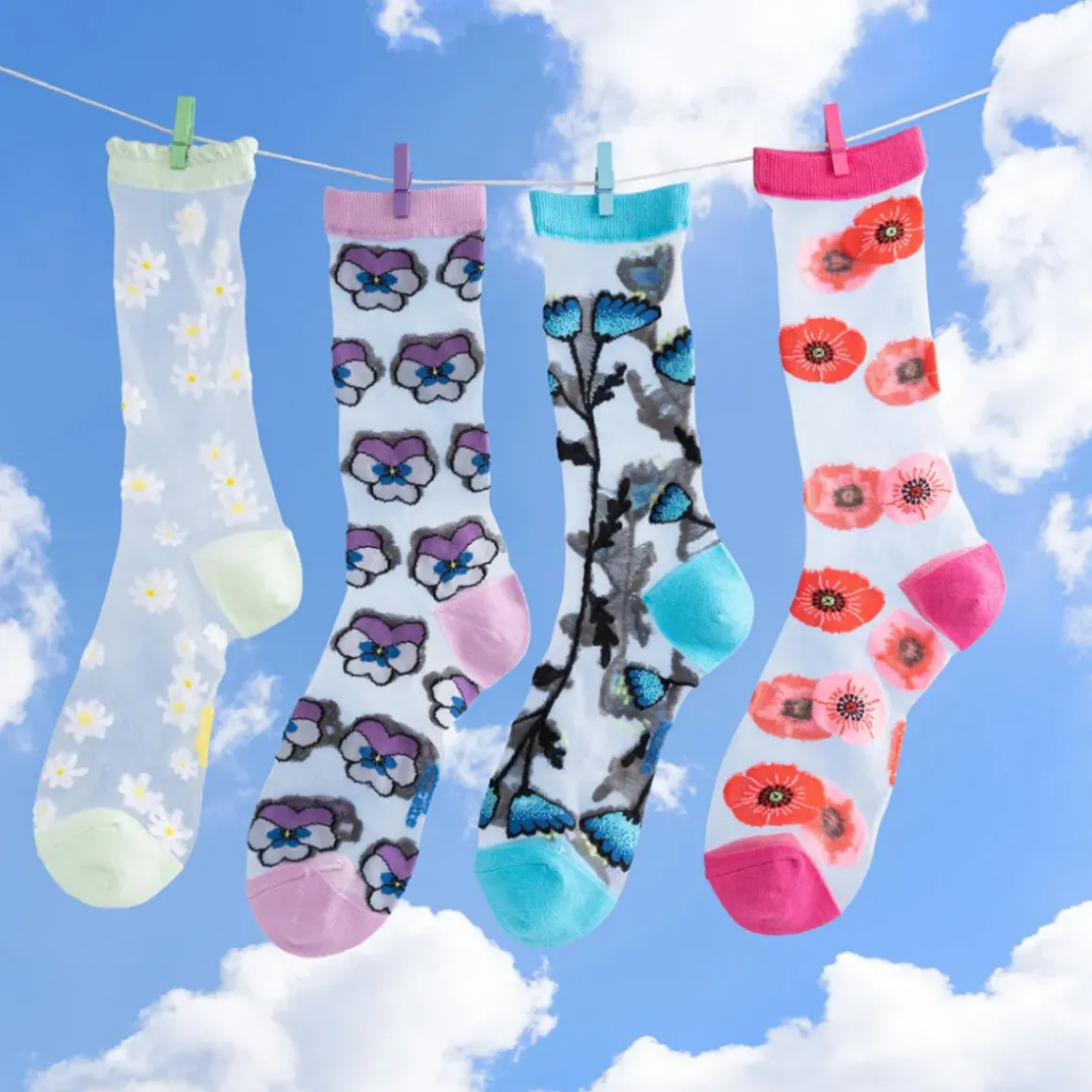 Chaussettes Transparentes 35/40 - Coquelicots