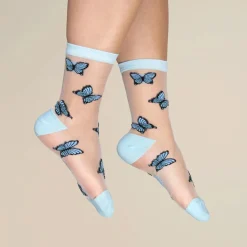 Chaussettes Transparentes Papillon - Bleu