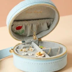Mini boite à Bijoux rond en velours à fleurs brodées