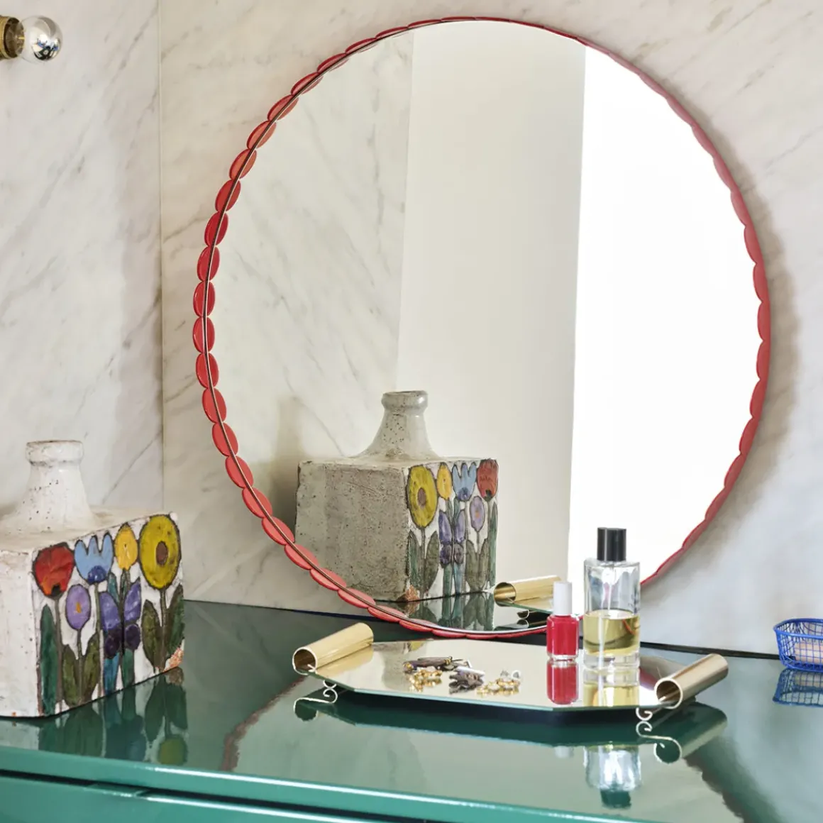 Miroir Arcs Rond - Ø 60 cm - Rouge