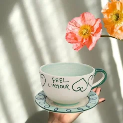 Mug Feel l'amour - Vert/Baby Blue - Ø 16 x 8 cm