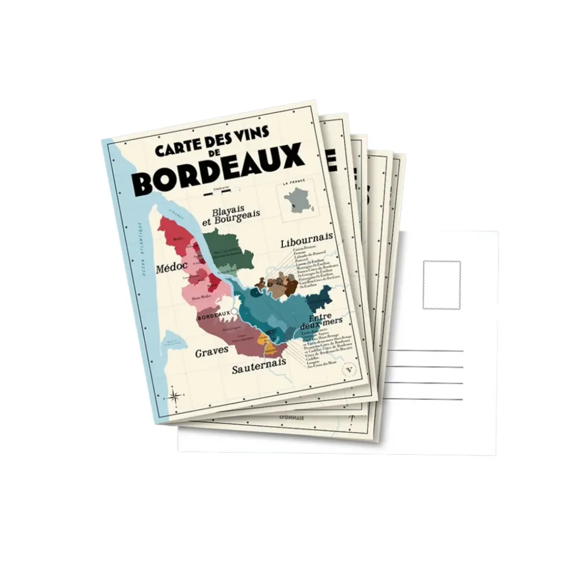 Pack 13 Cartes Postales Les Vins de France - 30 x 40 cm - Ecru