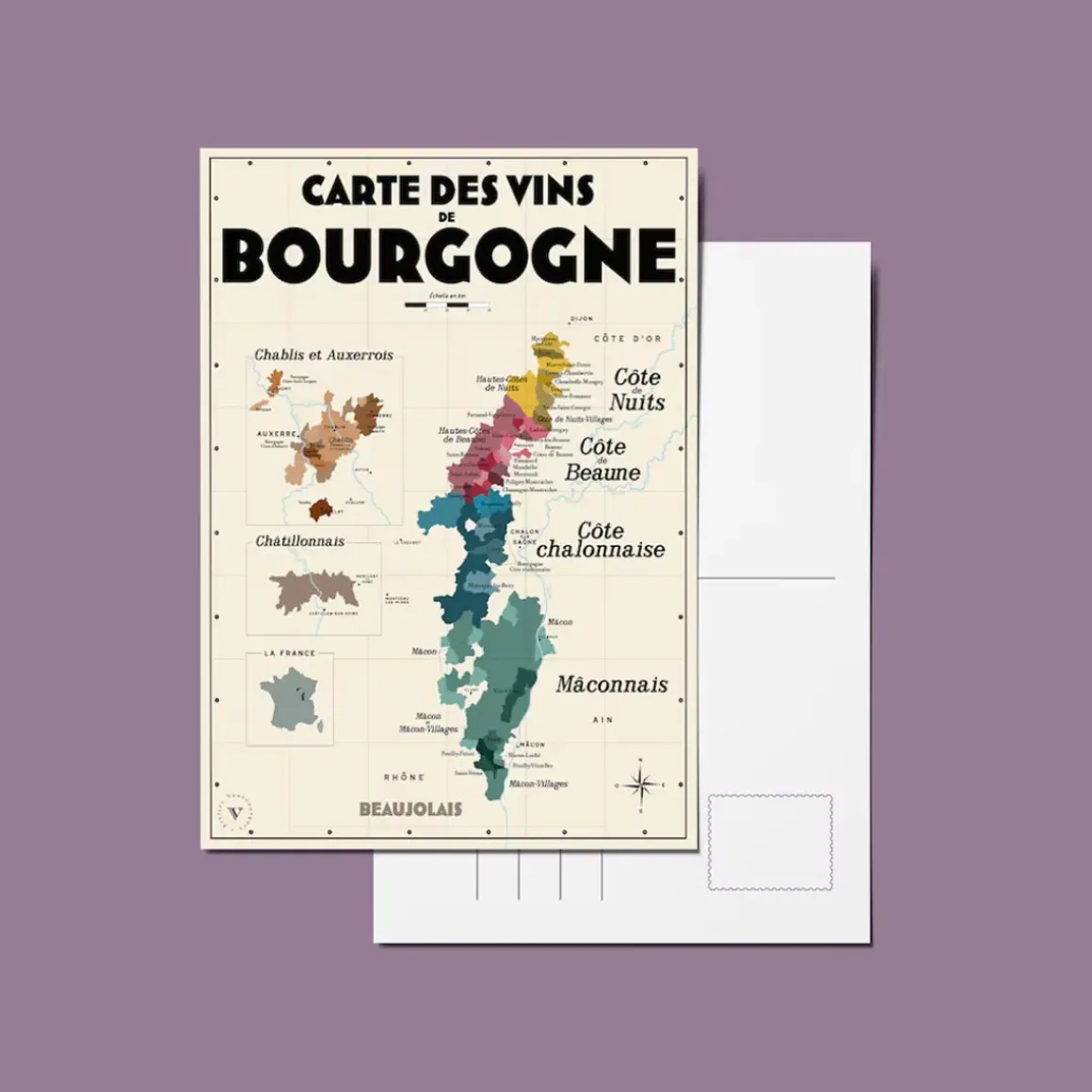 Pack 13 Cartes Postales Les Vins de France - 30 x 40 cm - Ecru