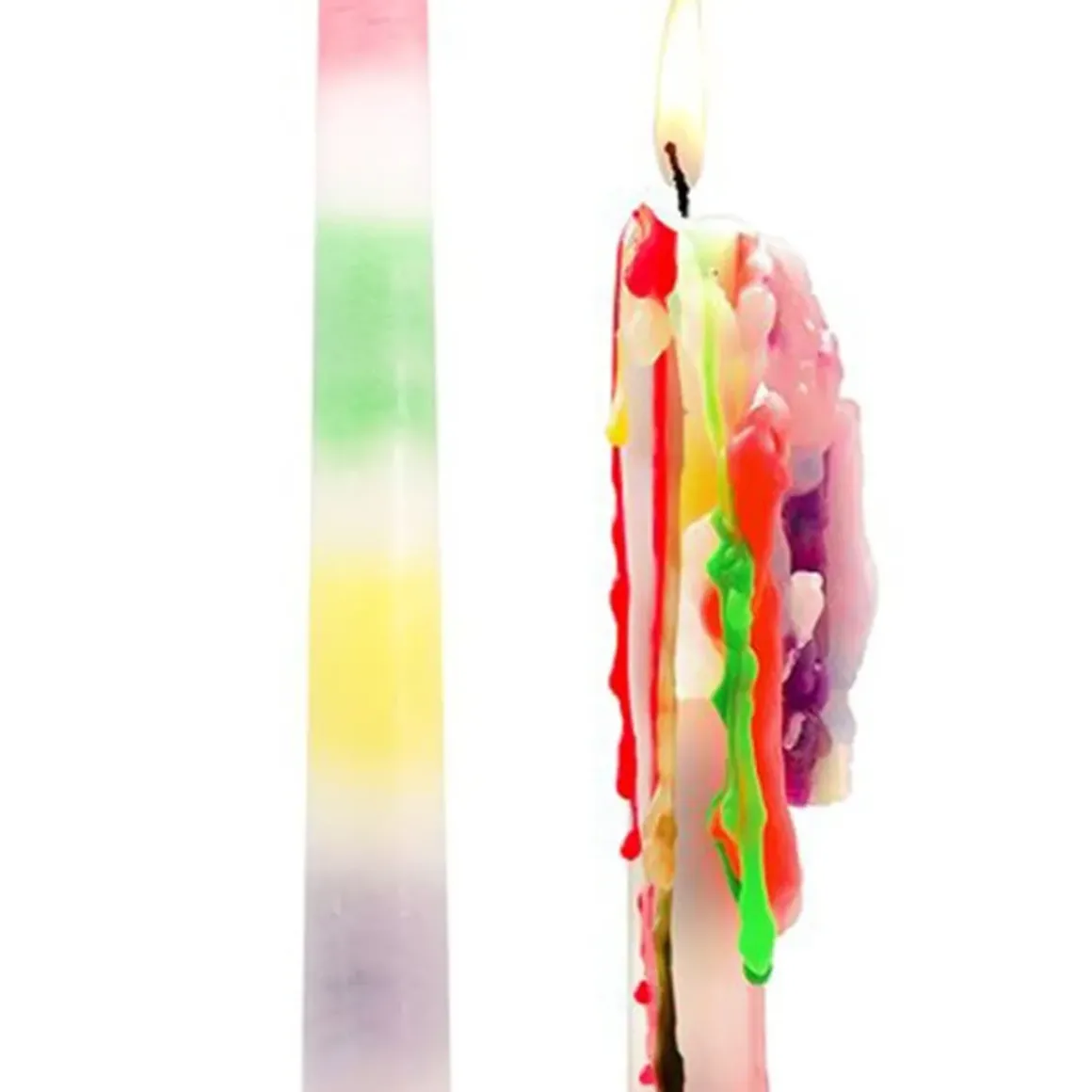 Set de 2 bougies arc-en-ciel coulantes