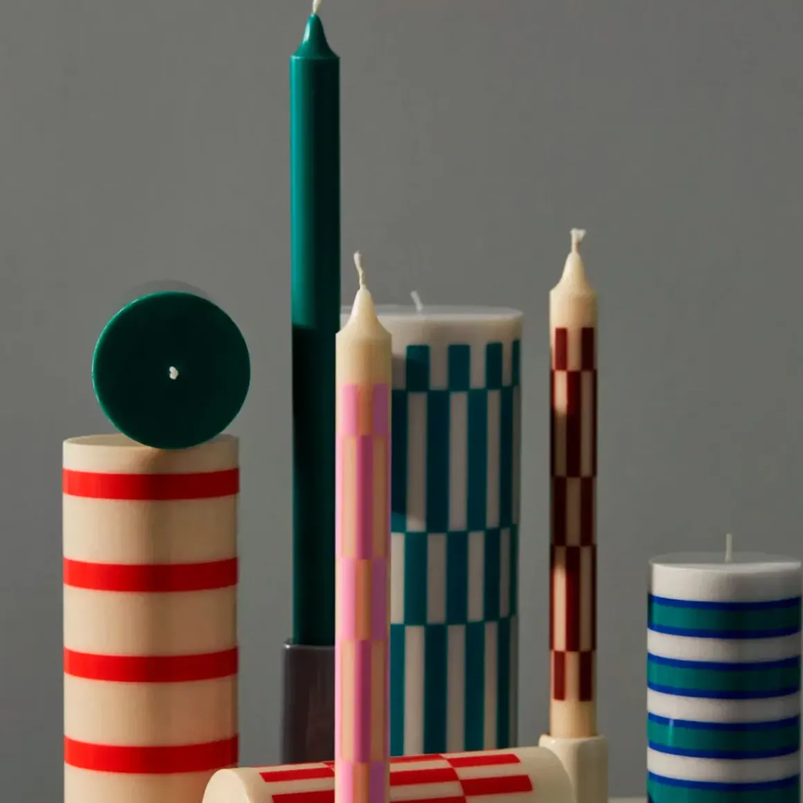 Set de 4 Bougies Pattern - Vert/Bleu/Marron