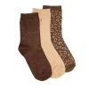 Set de 3 chaussettes fantaisie - Paillettes Léopard Marron Doré