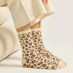 Set de 3 chaussettes fantaisie - Paillettes Léopard Beige