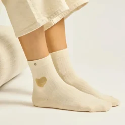 Set de 3 chaussettes fantaisie - Coeur Marron Doré Ecru