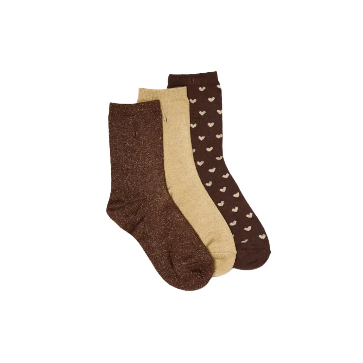 Set de 3 chaussettes fantaisie - Petit Coeur Doré Marron