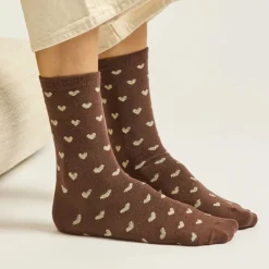 Set de 3 chaussettes fantaisie - Petit Coeur Doré Marron