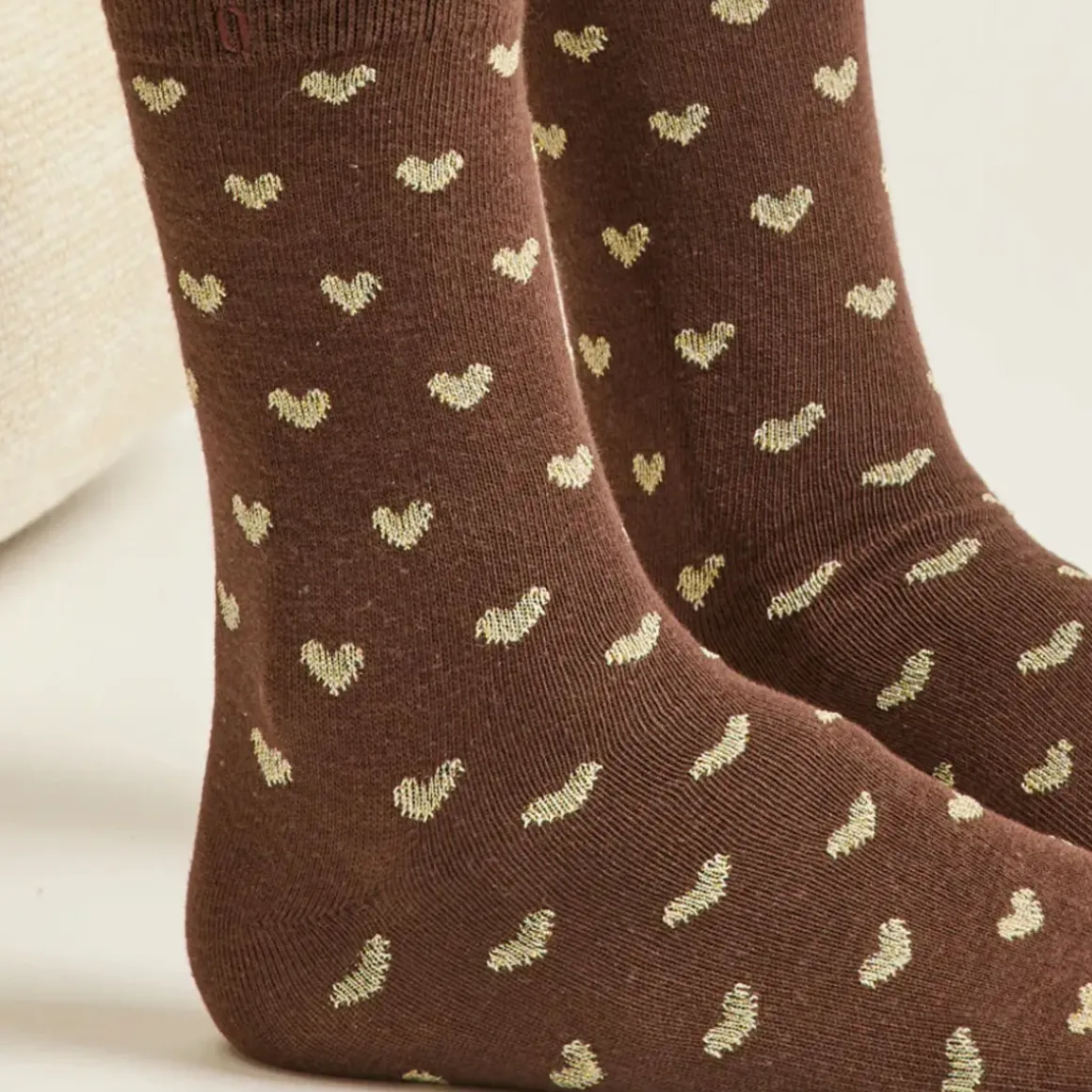Set de 3 chaussettes fantaisie - Petit Coeur Doré Marron