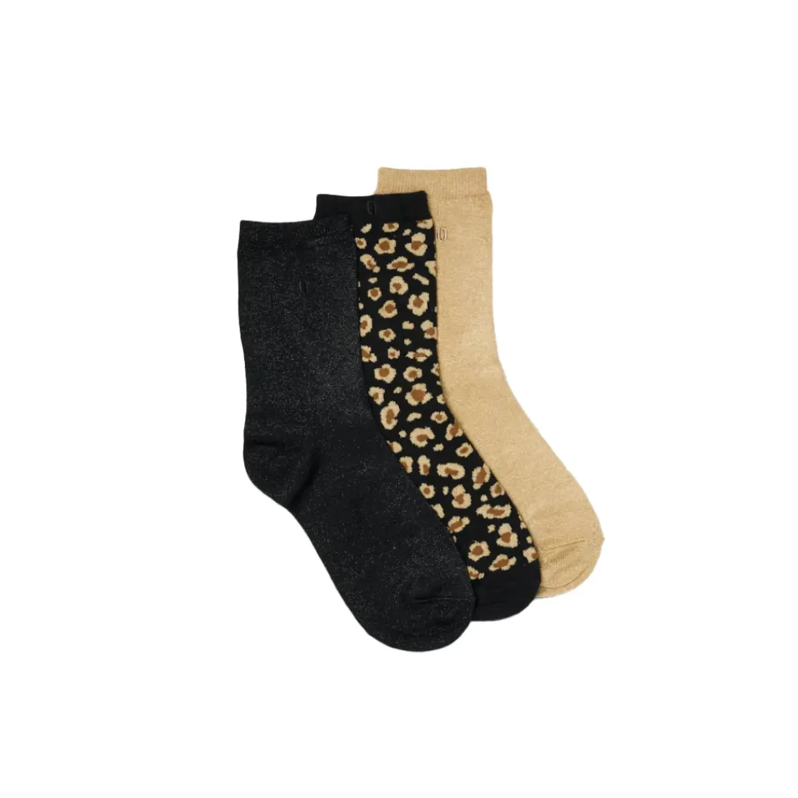 Set de 3 Chaussettes Fantaisie Paillettes Léopard Noir Doré