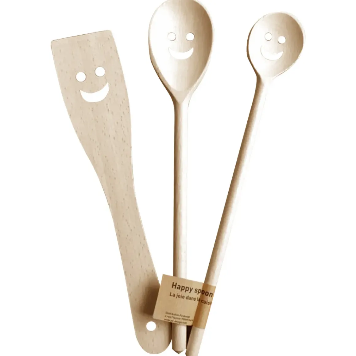 Set de 3 Couverts Happy Spoon - Cuillères et Spatule Bois