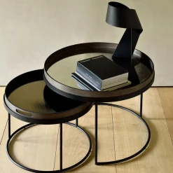 Set de 2 tables basses pour plateaux ronds en métal noir - Ø 62 cm u0026 Ø 93 cm