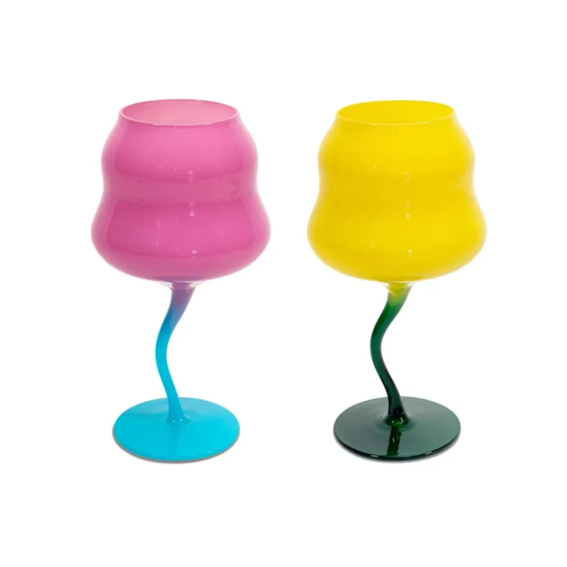 Set de 2 verres à Cocktail - Jaune/Pétrole et Rose/Bleu