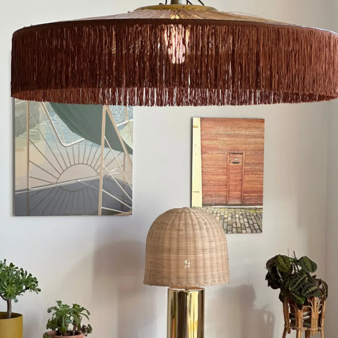 Suspension Parasol Franges - Ø 100 cm - Marron