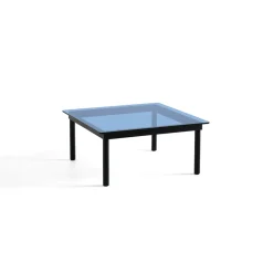 Table basse Kofi Chêne Massif Noir u0026 Verre Teinté Bleu - l 80 x L 80 x h 36 cm