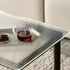 Table basse Kofi Chêne Massif Noir u0026 Verre Roseau Clair - l 100 x L 100 x h 36 cm