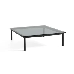 Table basse Kofi Chêne Massif Noir u0026 Verre Teinté Gris - l 120 x L 120 x h 36 cm