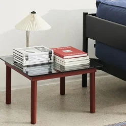 Table basse Kofi Chêne Massif Rouge Grange u0026 Verre Roseau Transparent - l 80 x L 80 x h 36 cm