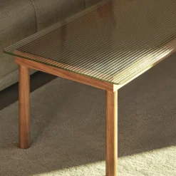 Table basse Kofi Noyer Massif u0026 Verre Roseau Transparent - l 140 x L 50 x h 36 cm