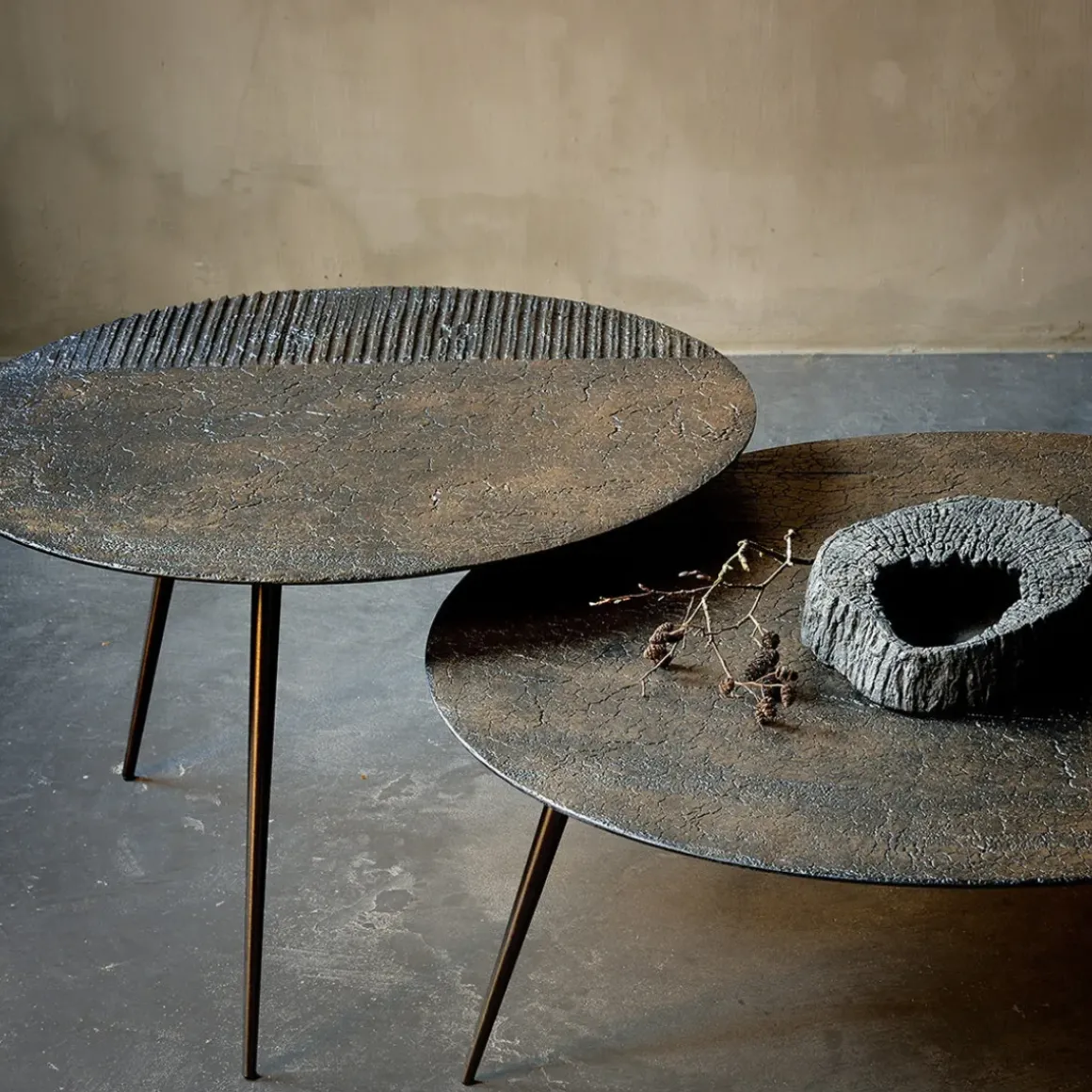 Table basse Luna - Lava Linear - Whisky - Ø 65 x h 41 cm