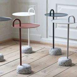 Table d'appoint Bowler en acier et granit - Blanc crème