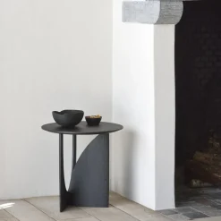 Table d'appoint Geometric en chêne noir verni - Ø 51 x h 50 cm