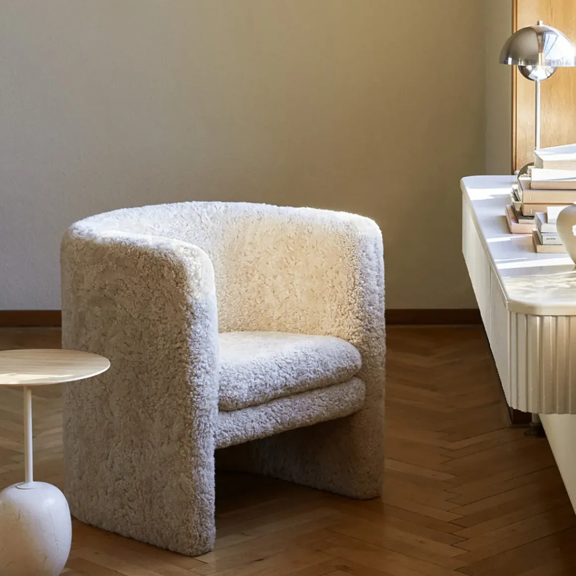 Table d'appoint Lato LN8 Chêne / Marbre Crema Diva - Ø 40 cm