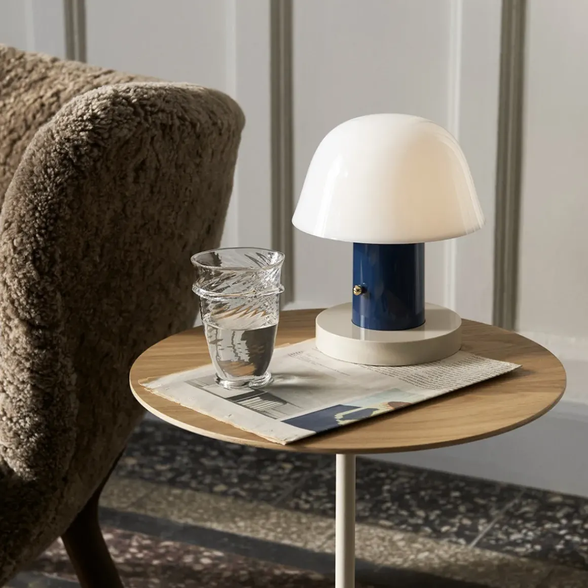 Table d'appoint Lato LN8 Chêne / Marbre Crema Diva - Ø 40 cm