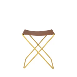 Tabouret Pliant Nola cuir et fer - 39 x 31 x 45 cm - Harvest Or