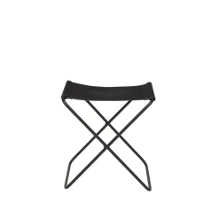Tabouret Pliant Nola cuir et fer - 39 x 31 x 45 cm - Noir