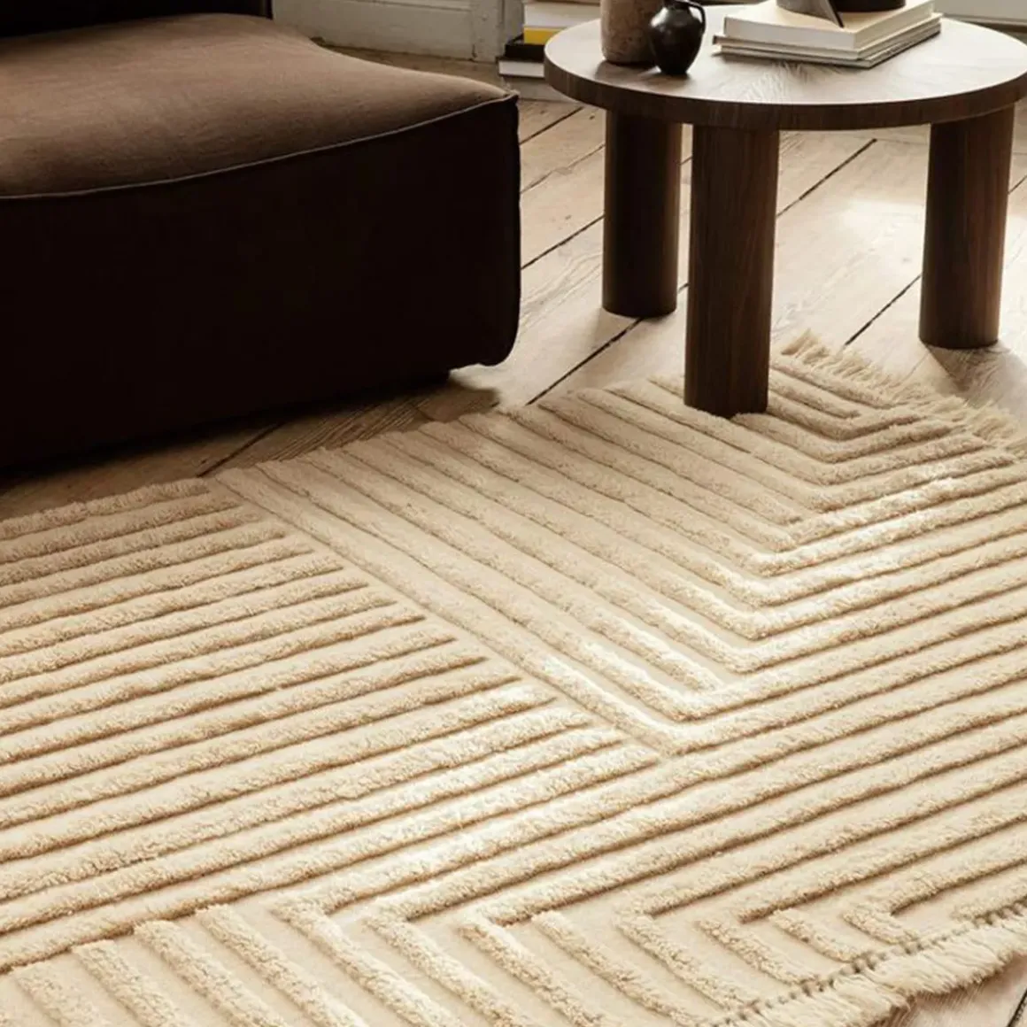 Tapis Crease en laine plissée - 140 x 200 cm - Sable clair