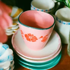 Tasse expresso ovale Fleurs Oranges en céramique