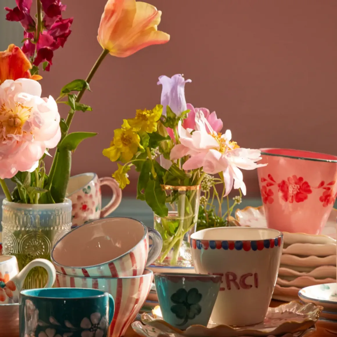 Tasse expresso ovale Fleurs Oranges en céramique